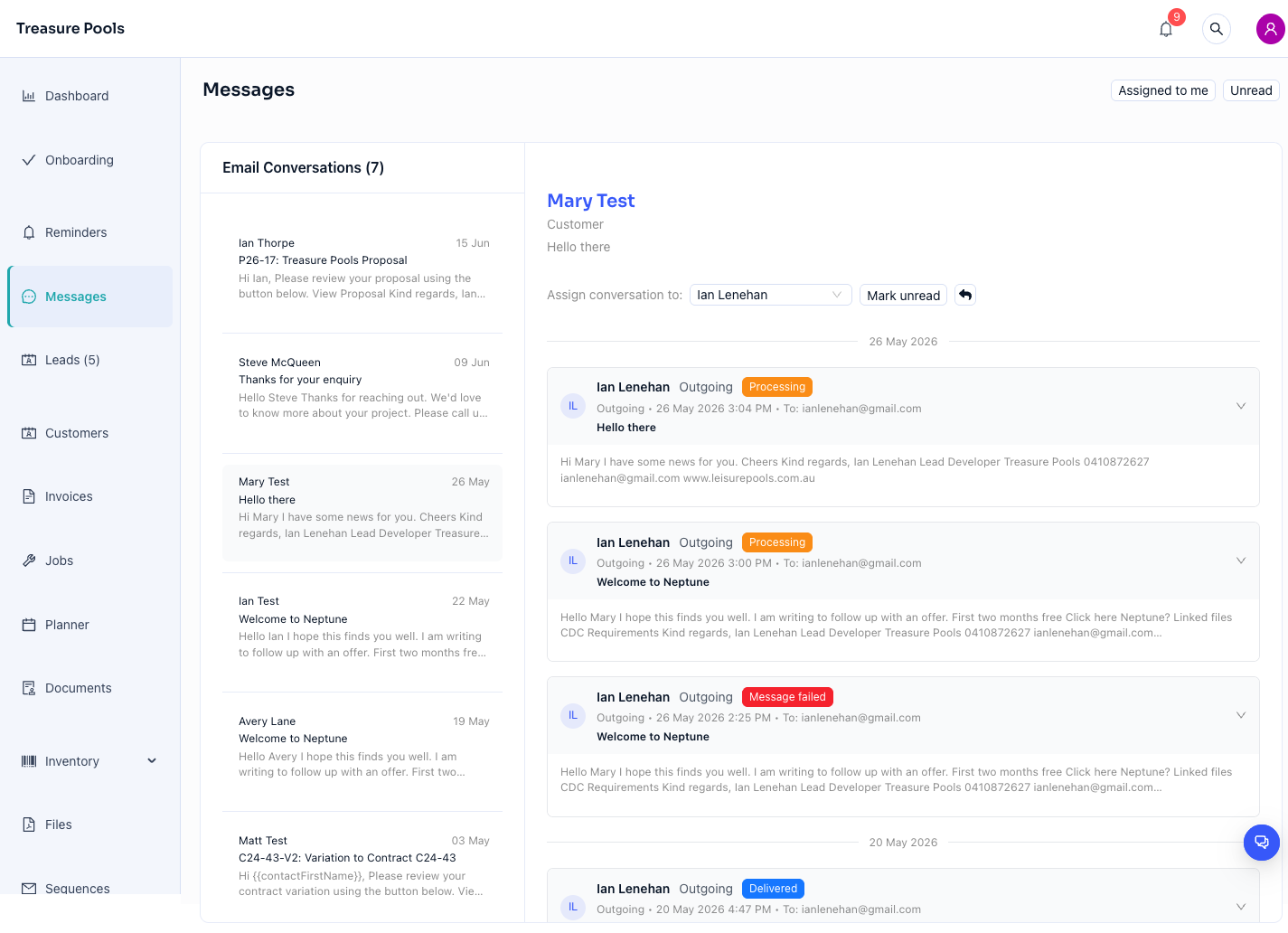 messages page screenshot